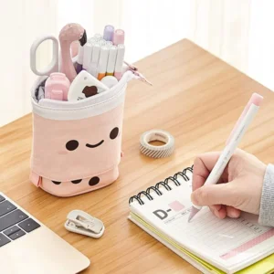 Uitschuifbaar Staand School Etui Pennenzak Canvas Roze