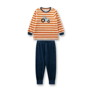 Sanetta Jongens pyjama: Velours, Gestreept tractor ( SAN.164 )