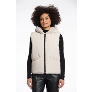 Rino & Pelle Bodywarmer: Hibbo, Stone, omkeerbaar, met kap ( RINO.88 )