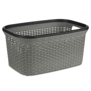 Kipit Wasmand in stevig kunststof rotan 36l grijs - 53 x 36 x 25 cm