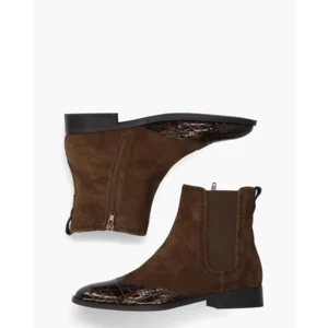 Di Lauro Chelsea Croco Donkerbruine Dames Enkellaarsjes