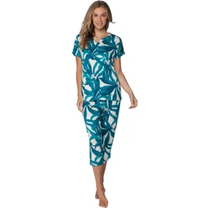Pastunette Dames Pyjama: Turquoise, korte mouw - kniebroek ( PAS.155 )