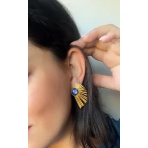 18k vergulde waaier oorbellen lapis lazuli