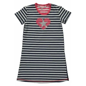 stretch jersey jurkje silver and blue stripes met hart