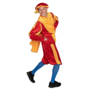 Kostuum - Piet - Rood, geel - Met cape - Velours - XL