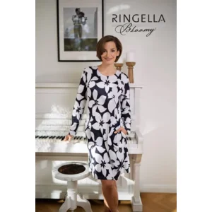 Ringella Bloomy Nachthemd Dames: Blauw / Wit, katoen, 95cm ( RIN.640 )