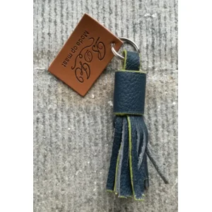 Floche sleutelhanger handgemaakt - 100% Leder Marineblauw / Geel M - 9cm