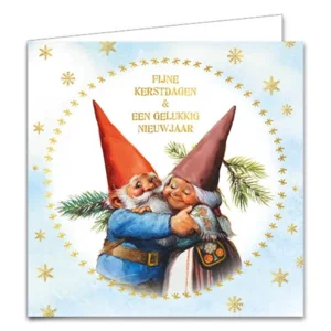 Kaarten - Kerst - Rien Poortvliet - Knuffel & kabouter in sneeuwbal - 10st.