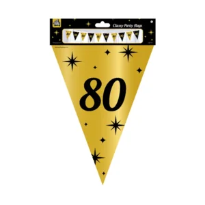Vlaggenlijn - 80 jaar - Goud, zwart - 10m