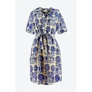 Signe Nature kleed: Ecru / Blauw, met kol ( Signe.1298 )