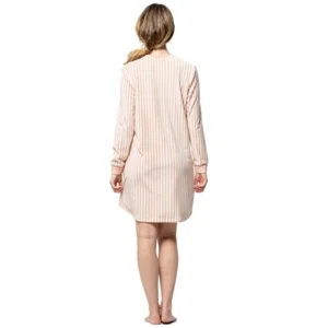 Egatex dames Nachthemd: Peach gestreept, Velours ( EGA.511 )