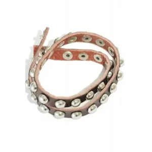 Stoere armband bruin leer met studs