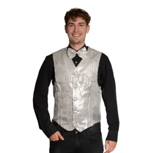 Gilet & vlinderstrik - Disco - Zilver - Glanzend - XXL