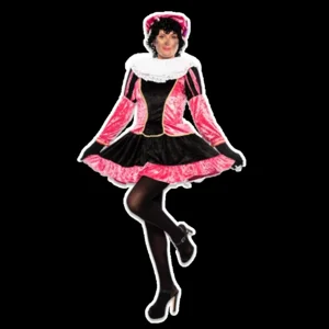 Piet - Kostuum - Jurk - Met petticoat - Roze, zwart - Velours - S