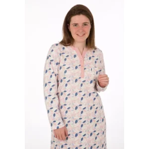 Perlina Dames nachthemd: Fanny B, gemoltoneerd, roze bedrukt, 100cm ( LINA.96 )