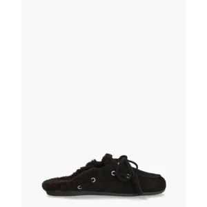 Posa Boat Loafer Mule Fur Donkerbruin Damesslippers