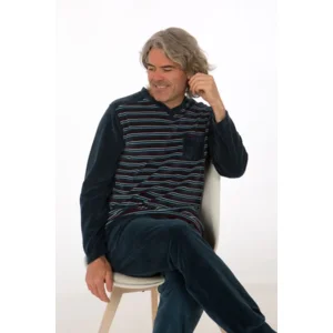 Perlina Heren Pyjama: Evert, Velours, Blauw ( LINA.103 )