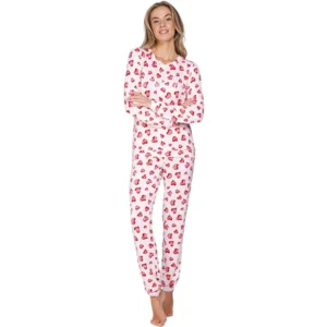 Pastunette Dames pyjama: Lightt Pink, lichte fleece, hartjes ( 100025 )