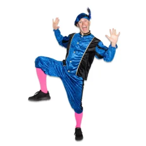 Piet - Kostuum - Blauw, zwart - Velours - L