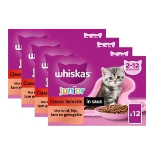 Whiskas Multipack Pouch Junior Classic Selectie Vlees In Saus 4X12X85 gram