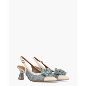 Di Lauro Deriva Beige/Blauw Dames Slingbacks