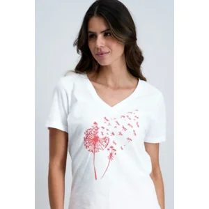 Signe Nature dames T-shirt: Wit/ koraal, korte mouw ( Signe.1355 )