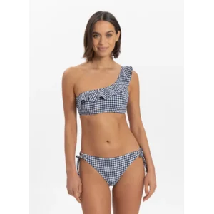 Cyell Gingham one shoulder bikini in blauw vichy printje