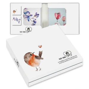 Kaartenmapje - 10st. - 4 designs - Petit Paris - Roodborstje met hartje - 12x12cm
