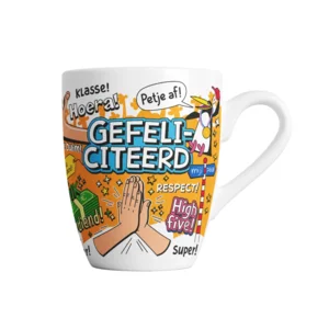 Mok - Cartoonmok - Gefeliciteerd - Petje af