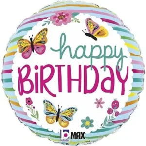 Folieballon - Happy Birthday - Vlinders - 45cm - Zonder vulling