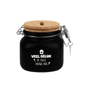 Spaarpot - Veel geluk in jullie nieuwe huis - Glas - 10,5x11x12,5cm