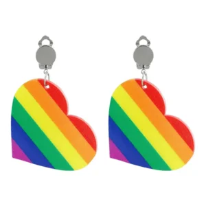 Regenboog Hartvormige Oorbellen met Clip – Perfect voor Pride of Feestelijke Looks