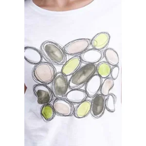 Signe Nature T-Shirt: Wit met kaki motief ( Signe.1375 )