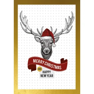 Kaarten - Kerst - Hangpak - Rendier - Merry christmas and happy new year - 10st. - HPK.1032