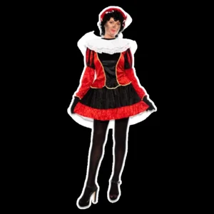 Piet - Kostuum - Jurk - Met petticoat - Rood, zwart - Velours - XL