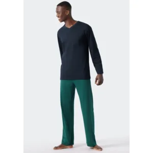 Schiesser Essentials herenpyjama in donkerblauw en -groen