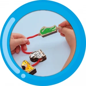 Rijgen - Houten dieren kralen - Met voorbeeldkaarten - 1+