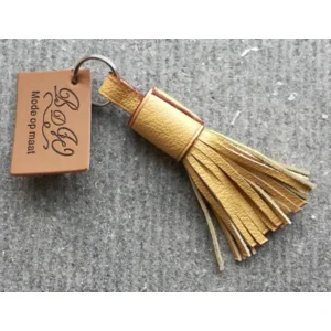 Floche sleutelhanger handgemaakt - 100% Leder Geel / Rood M - 9cm