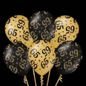 Ballonnen - 65 Jaar - Goud, zwart - 30cm - 6st.