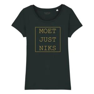 Moet Just Niks Dames Zwarte/Bordeaux t-shirt met Gouden Opdruk
