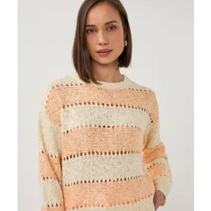 Esqualo Dames pull: Ecru / Belini, Ajour brei, lange mouwen ( ESQ.326 )