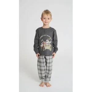 Happy People Jongens pyjama: Antraciet, opdruk eens ( HAP.101