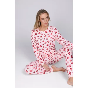 Pastunette Dames pyjama: Lightt Pink, lichte fleece, hartjes ( 100025 )