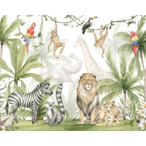 Jungle safari behang pastelkleuren