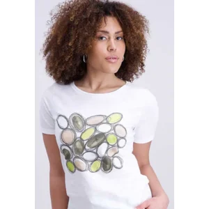 Signe Nature T-Shirt: Wit met kaki motief ( Signe.1375 )