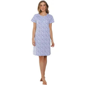 Pastunette Nachthemd Dames: Korte mouw, Ecru / blauw, 100cm ( PAS.105 )