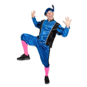 Piet - Kostuum - Blauw, zwart - Velours - M