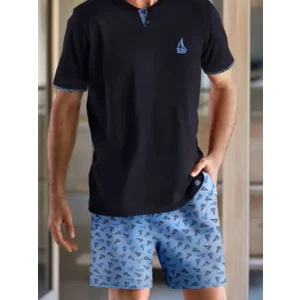 Janira Men Heren Pyjama: Sail, Blauw, korte mouw ( JAN.282 )