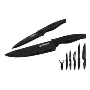 Herzberg 6-Delige messenset met marmercoating - zwart marmer