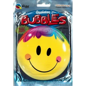 Folieballon - Smiley - Regenbooghaar - Bubble - 56cm - Zonder vulling